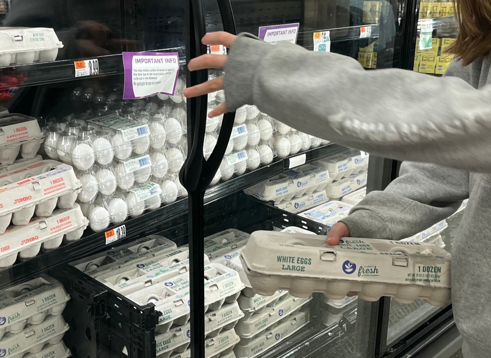 A customer picks up a dozen eggs to buy  in a Giant grocery store in McLean, Virginia January 28, 2025. — AFP pic