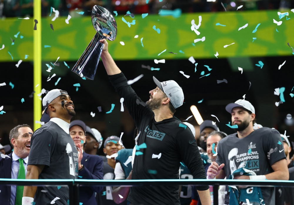 Philadelphia Eagles head coach Nick Sirianni hoists the Vince Lombardi Trophy after defeating the Kansas City Chiefs in Super Bowl LIX at Ceasars Superdome. — Reuters pic