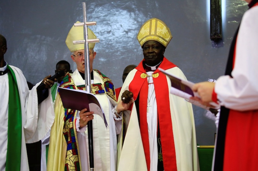 Justin Welby (left), formerly the Archbishop of Canterbury who heads Anglican churches worldwide, is seen with Sudan Primate Ezekiel Kumir Kondo at the inauguration of the 39th Province of the Anglican Communion, in Khartoum, Sudan on July 30, 2017. — Reuters file pic