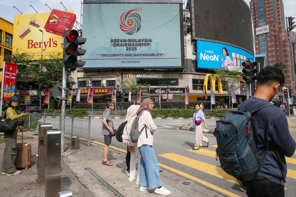 The Asean logo on display at Bukit Bintang in Kuala Lumpur, January 17, 2025. Under the leadership of Prime Minister Datuk Seri Anwar Ibrahim, Asean 2025 will see the rollout of new strategic initiatives, bringing renewed energy to the 57-year-old regional bloc. — Picture by Yusof Mat Isa
