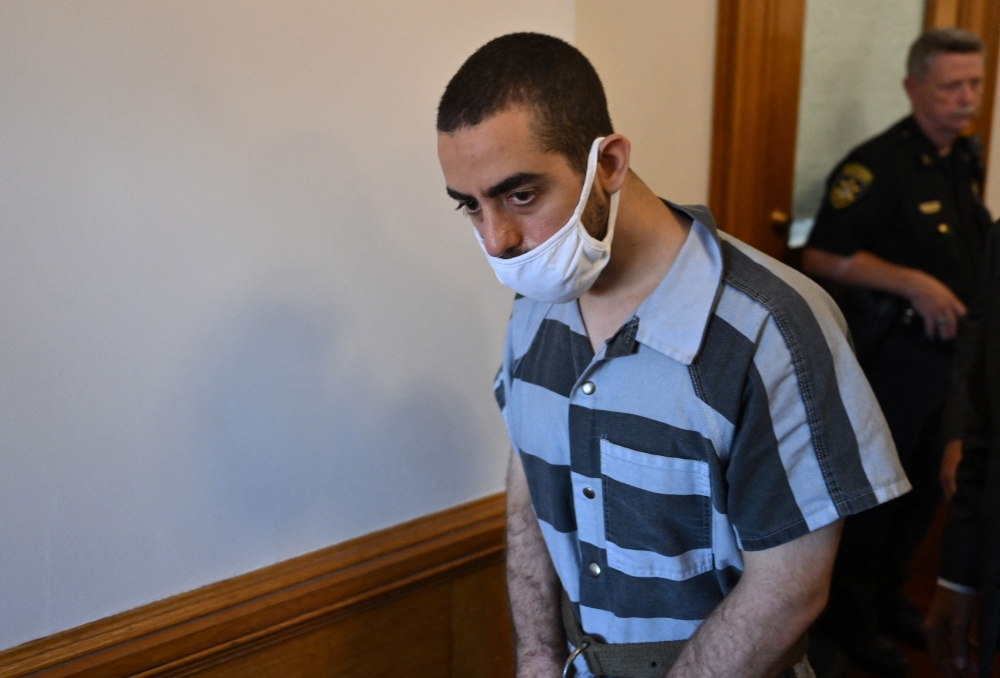 Lebanese American Hadi Matar, 27, is on trial in the US for attempting to murder Salman Rushie  in Mayville, New York on August 18, 2022 after reading two pages of the ‘Satanic Verses’ book the former claimed ‘attacked Islam’. — AFP pic