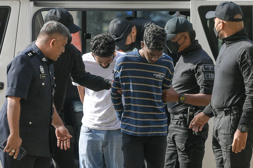 Agilan Gunasegaran, 26, and Anbu Selvan Ganesan, 19, pleaded not guilty to the charge of participating in the riot and possessing a knife used to attack in front of an entertainment centre in Jalan Klang Lama, near here at 6.18am on January 29. — Bernama pic 