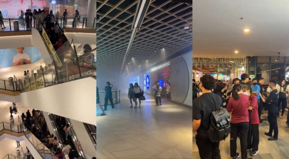 Screengrabs from videos on social media capturing the crowd at IOI Mall Damansara yesterday after a fire broke out. 
