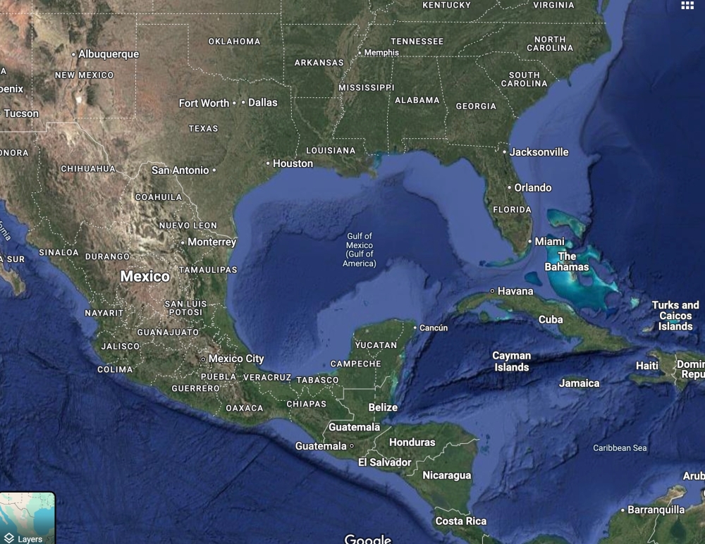 Outside the US and Mexico users will see both names of the gulf. — Google Maps screenshot