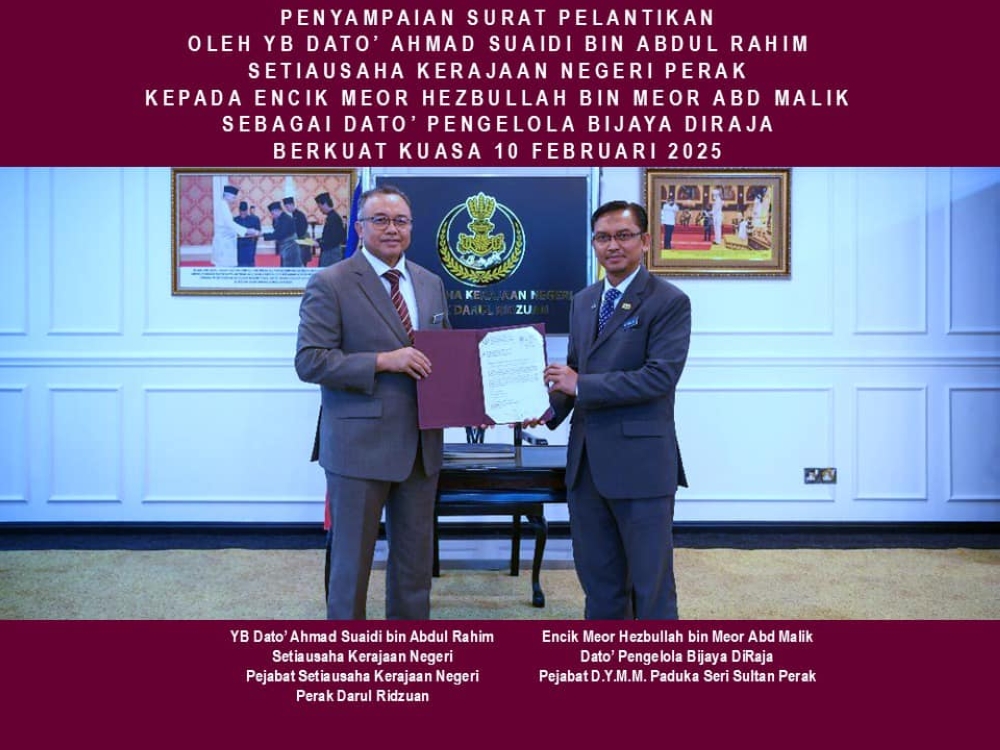 Former Perak Immigration Department director Meor Hezbullah Meor Abd Malik has been appointed the Perak Royal Household Comptroller. — Picture via Facebook.com/Pejabat Sultan Perak