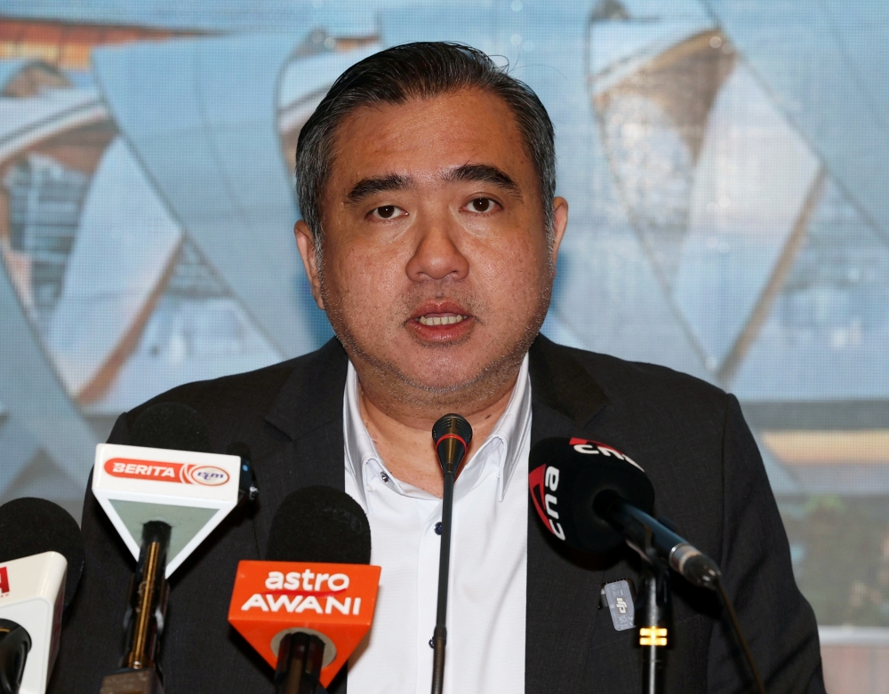 Transport Minister Anthony Loke holds a press conference in Johor Baru on Feb 13, 2025. — Bernama pic