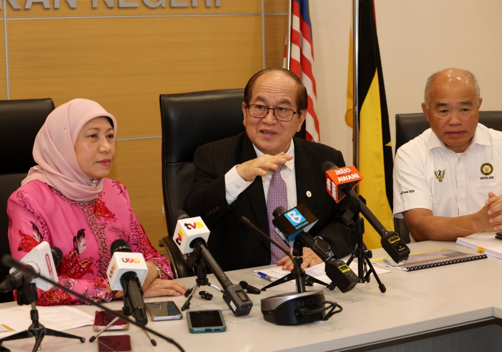 Sarawak Deputy Premier Datuk Amar Douglas Uggah Embas speaks to reporters in Kuching February 13, 2025. — Bernama pic