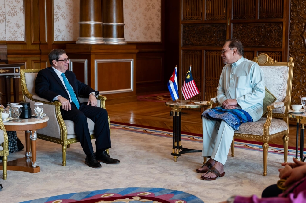Prime Minister Datuk Seri Anwar Ibrahim holds a meeting with Cuban Foreign Minister Bruno Rodriguez Parrilla in Putrajaya February 14, 2025. — Picture via Facebook