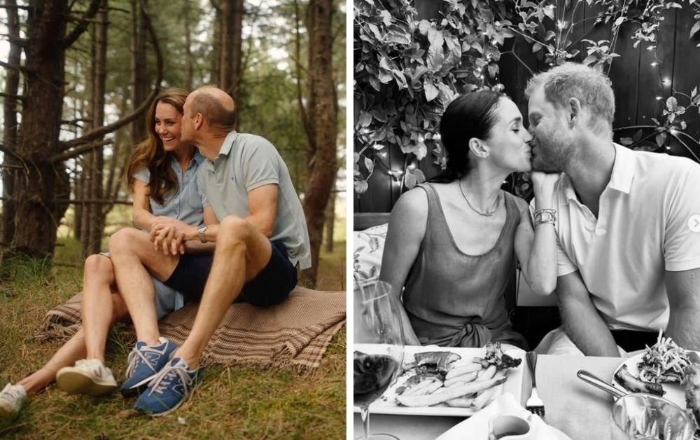 British royals Prince William and Princess Catherine, as well as Prince Harry and wife Meghan, yesterday shared romantic pictures online as they marked Valentine’s Day. — Combination pictures via Instagram/princeandprincessofwales and dukeandduchessofsussexdaily