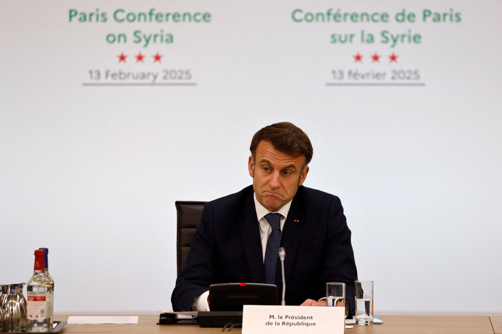 France’s President Emmanuel Macron reacts during the International Conference on Syria in Paris, February 13, 2025. Macron will host European leaders, including Britain’s prime minister on Monday for an emergency summit on the Ukraine war after US officials suggested Europe would have no role in any talks on ending the conflict. — Reuters pic 