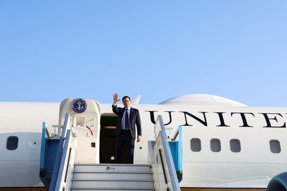 US Secretary of State Marco Rubio waves as he departs Israel for Saudi Arabia, at Ben Gurion Airport in Tel Aviv, Israel February 17, 2025. — Reuters pic 