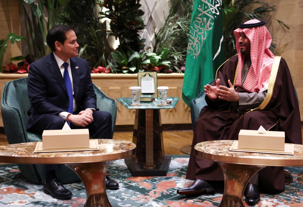 US Secretary of State Marco Rubio meets with Saudi Arabia’s Crown Prince Mohammed bin Salman, in Riyadh, Saudi Arabia, February 17, 2025. — Reuters pic 
