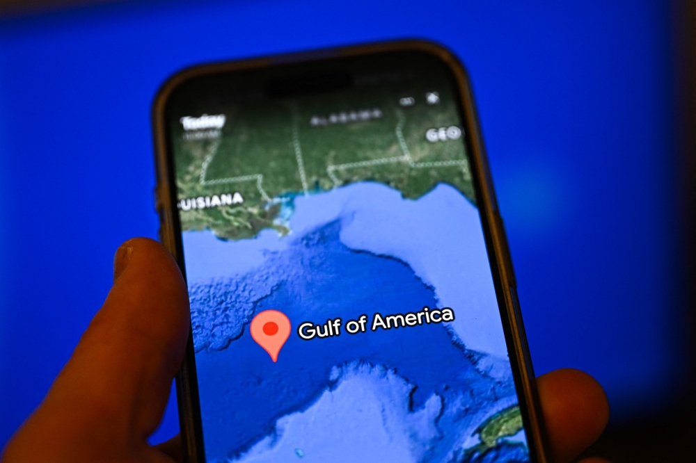 This photo illustration shows the ‘Gulf of America’ displayed on the Google Earth application on a smartphone on February 11, 2025, in Washington, DC. — AFP pic