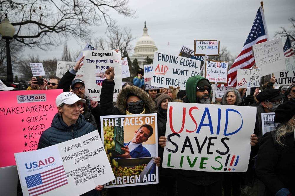 File photo of people protesting against the administration of Donald Trump to virtually shut down the United States Agency for International Development (USAID) at the US Capitol in Washington. – AFP