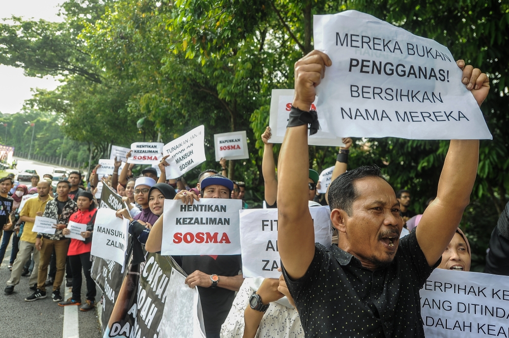 Demonstrators gather in front of Malaysia’s Parliament House in Kuala Lumpur to protest against Sosma, which allows for prolonged detention without trial, as against fundamental human rights. — File picture by Shafwan Zaidon