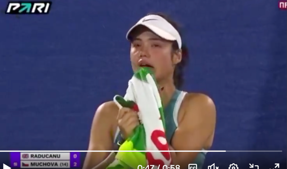 Raducanu appeared to be crying as she approached the umpire’s chair at 2-0 in the first set of their rain-delayed second-round match.