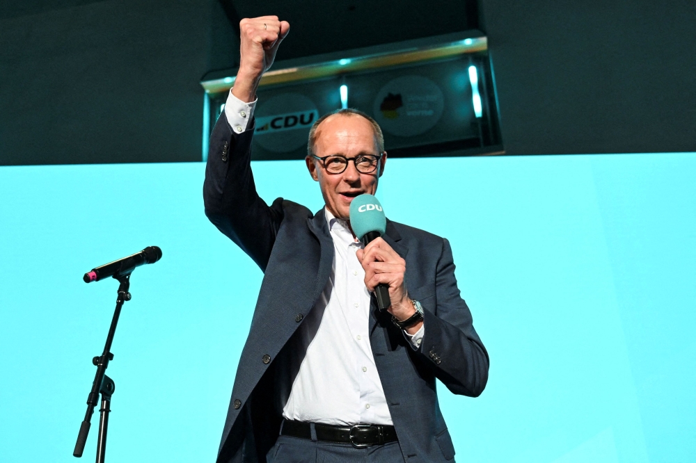 Christian Democratic Union (CDU) party leader Friedrich Merz speaks at the party headquarters, after the exit poll results are announced for the 2025 general election, in Berlin February 23, 2025. — Reuters pic
