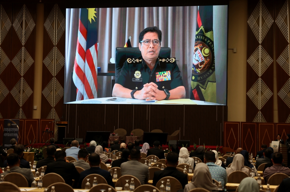 Malaysian Anti-Corruption Commission Chief Commissioner Tan Sri Azam Baki delivers a speech virtually during the Good Governance Conference 2025 at the Putrajaya International Convention Centre (PICC) on Feb 24, 2025. — Bernama pic