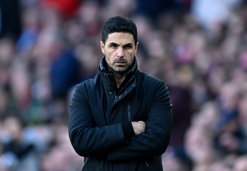 Arsenal manager Mikel Arteta said his side will not give up on the Premier League title race despite slipping further behind leaders Liverpool after Saturday’s loss to West Ham United. — Reuters pic