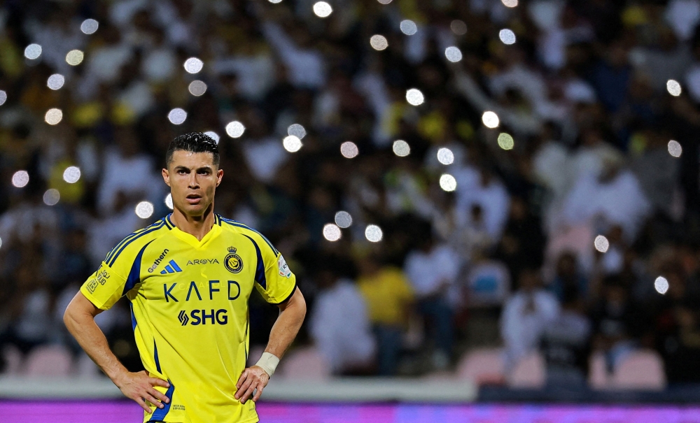 Al Nassr’s Cristiano Ronaldo reacts during the match with Al-Wehda at King Abdul Aziz Stadium, Mecca, Saudi Arabia, February 25, 2025. — Reuters pic 