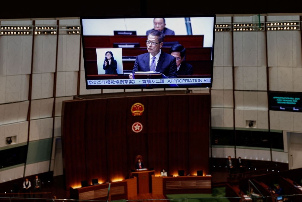 Hong Kong’s Finance Secretary Paul Chan delivers the annual budget address at the Legislative Council in Hong Kong, China, February 26, 2025. — Reuters pic 