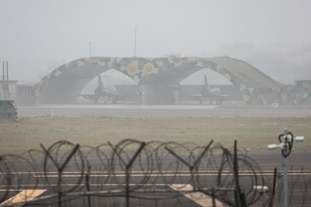 Two Taiwanese Air Force Mirage 2000 fighter jets seen at an air force base in Hsinchu today. – Pic by AFP