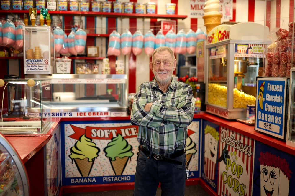 Billy O'Brien poses for photographs at Williams candy shop?on Coney Island in New York on February 18, 2025. — AFP pic