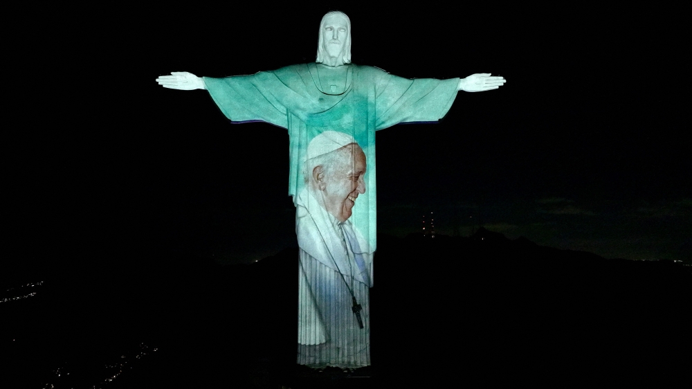 This handout picture released by the Sanctuary of Christ the Redeemer shows a picture of Pope Francis projected on the Christ the Redeemer statue in Rio de Janeiro, Brazil, on February 27, 2025. Pope Francis’s condition was continuing to improve, the Vatican said yesterday, as the 88-year-old pontiff marked two weeks in hospital with pneumonia in both lungs. — Pic by AFP