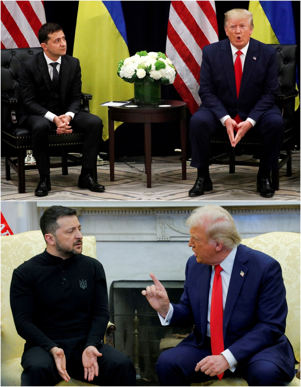 A combination picture shows Ukraine’s President Volodymyr Zelenskiy during a bilateral meeting with US President Donald Trump on the sidelines of the 74th session of the United Nations General Assembly (UNGA) in New York City, New York September 25, 2019 (above) and US President Donald Trump as he meets with Ukrainian President Volodymyr Zelenskiy at the White House in Washington, D.C. February 28, 2025. — Reuters pic