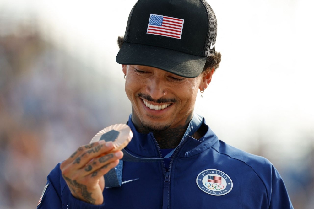 Some Olympians from the Paris Games, including American skateboarder Nyjah Huston, have taken to social media to share photos of the state of their medals. — AFP pic