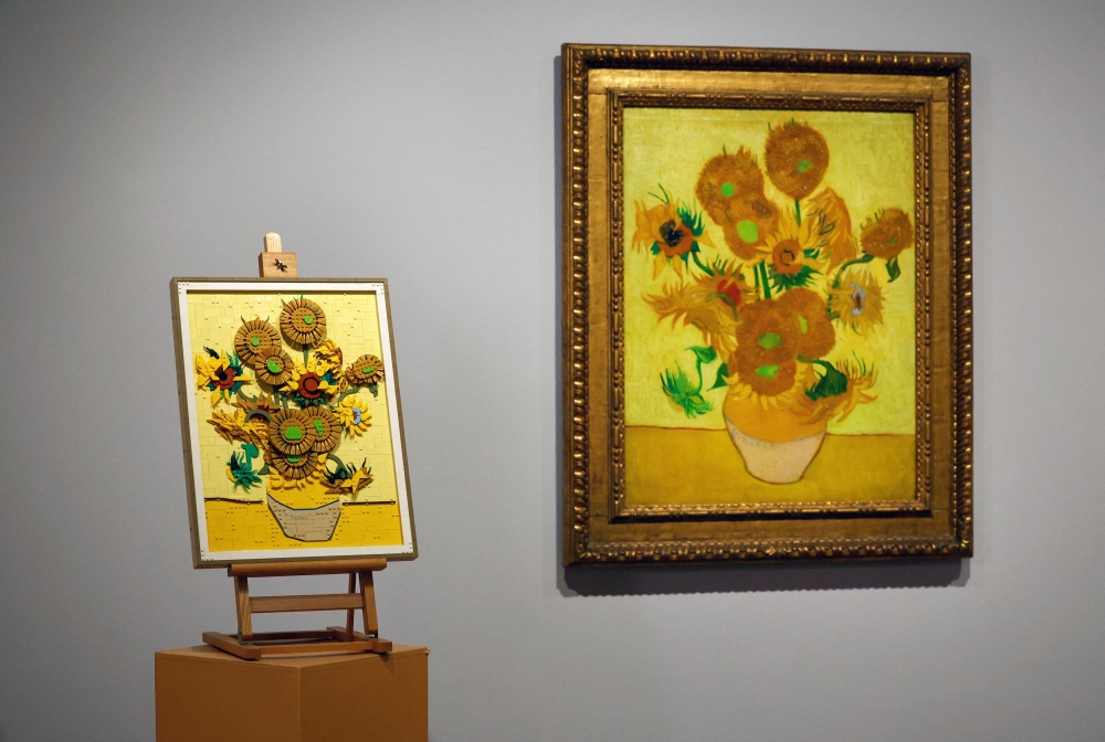 Amsterdam’s Van Gogh Museum has joined forces with the Danish toy brick-maker Lego to create a build-your-own version of Vincent Van Gogh’s ‘Sunflowers’. — Reuters pic
