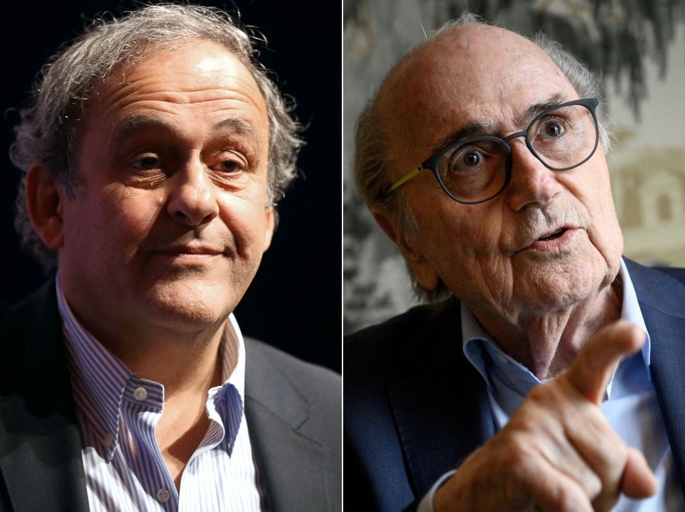 Blatter (right) and Platini were suspended from football in 2015 by Fifa for ethics breaches, originally for eight years, although their exclusions were later reduced. — AFP pic