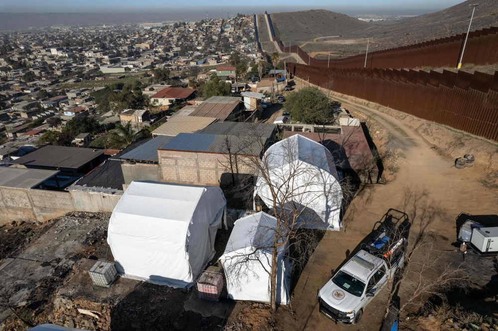 An aerial view of a camp next to the Mexico-US border as part of Operation Frontera Norte to stop drug fentanyl smuggling that Mexican President Claudia Sheinbaum promised her US counterpart Donald Trump in exchange for a delay of his tariffs. — AFP pic