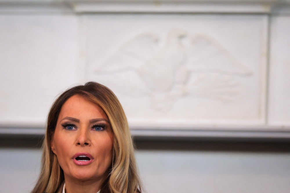 US first lady Melania Trump speaks during a roundtable discussion on the 