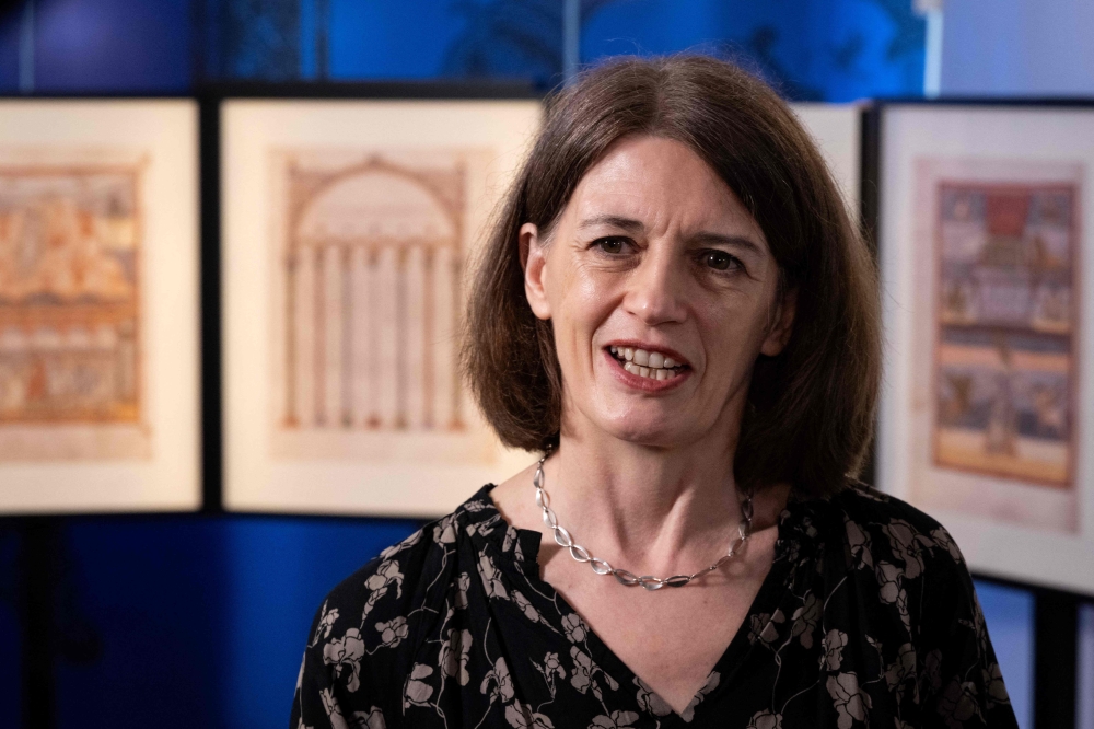 Head of Ancient, Medieval and Early Modern Manuscripts at the British Library, Claire Breay, speaks to the press during the press day for the exhibition ‘Sur les traces d’n chef-d’euvre: La Bible de Moutier-Granval’ or ‘On the trail of a masterpiece’ at the Mus’ jurassien d’rt et d’istoire (MJAH), in Delemont, the capital of the Swiss canton of Jura on February 6, 2025. — AFP pic