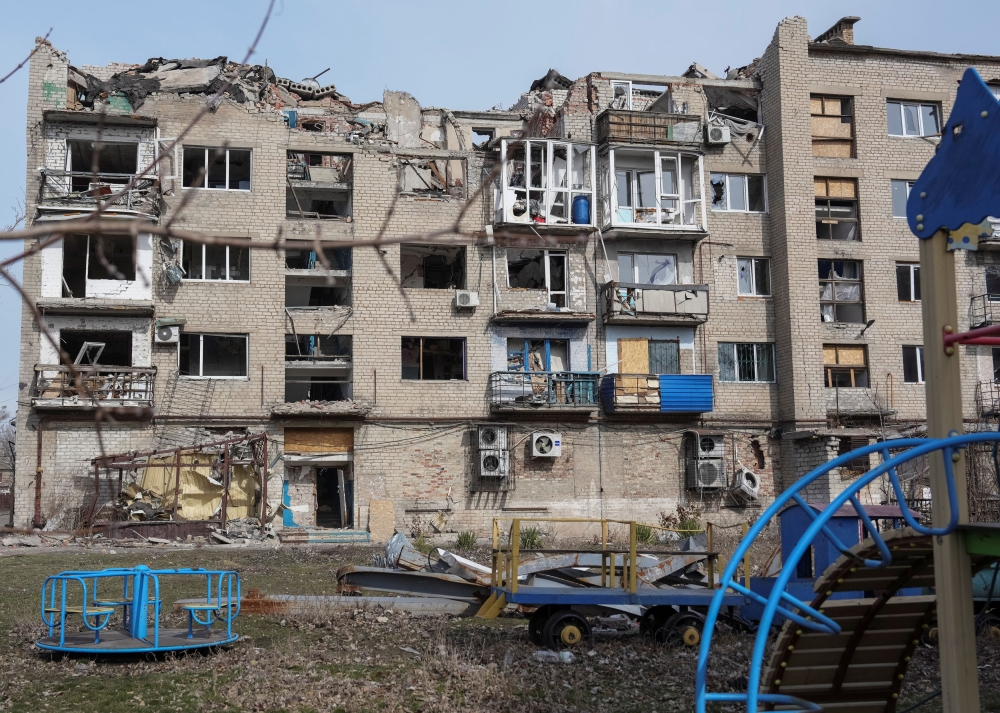 A view shows a residential building damaged by Russian military strikes, amid Russia's attack on Ukraine, in the frontline town of Pokrovsk in Donetsk region, Ukraine March 6, 2025. — Reuters pic