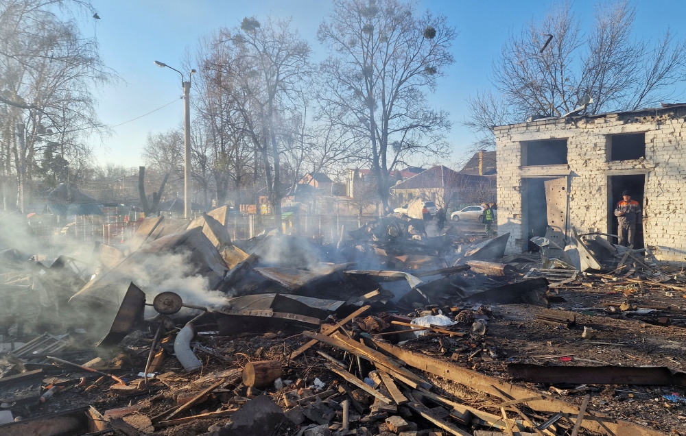 A view shows a site of an apartment building hit by a Russian missile strike, amid Russia's attack on Ukraine, in Kharkiv, Ukraine March 7, 2025. — Reuters pic 