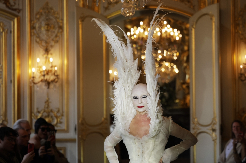 A model presents a creation by Matieres Fecales for the Womenswear Ready-to-wear Fall-Winter 2025/2026 collection as part of the Paris Fashion Week, in Paris on March 7, 2025. — AFP pic
