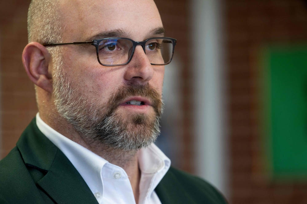 Mark Twain Middle School Principal Matthew Mough speaks during an interview with AFP about the school’s smartphone ban in Alexandria, Virginia, on March 6, 2025. — AFP pic