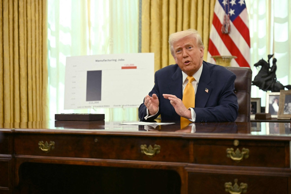 US President Donald Trump speaks from the Oval Office of the White House in Washington, DC, on March 7, 2025. Trump said that he finds it ‘easier’ to deal with Russia than with Ukraine in efforts to end the war in the pro-Western country and that he trusts Vladimir Putin. ‘I believe him,’ he said. ‘I’m finding it more difficult frankly to deal with Ukraine and they don’t have the cards,’ he said. ‘It may be easier dealing with Russia.’ — AFP pic
