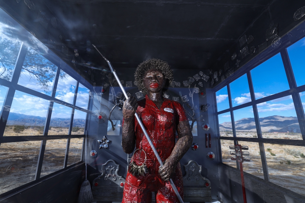 View of artists Alison Saar’s and Kaitlin Garcia-Maestas’ ‘Soul Service Station’ during the media preview day of the Desert X exhibit. — AFP pic 