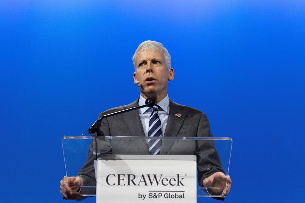 U.S. Energy Secretary Chris Wright delivers a speech during CERAWeek in Houston, Texas, U.S., March 10, 2025. — Reuters pic