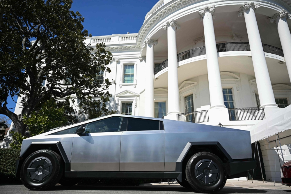 A Tesla Cybertruck sits parked on South Portico of the White House on March 11, 2025 in Washington, DC. — AFP pic