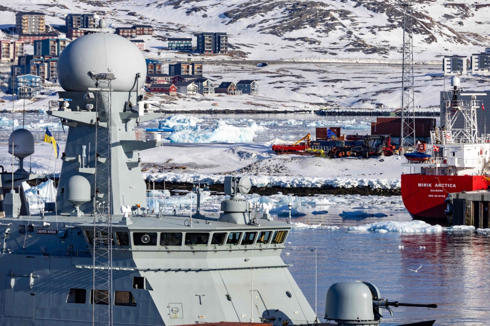 Danish navy vessels P572 Lauge Koch is moored in the harbour in the capital Nuuk, Greenland, on March 11, 2025, on the day of Greenland, the autonomous Danish territory, legislative elections. — AFP pic