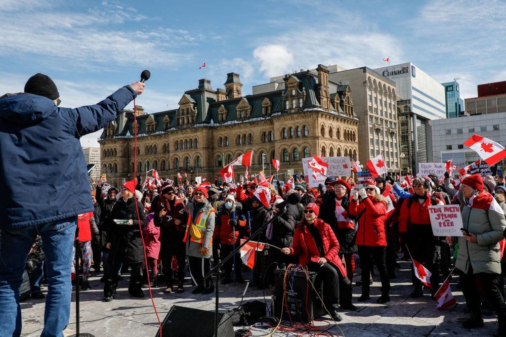 People gather for the ‘Elbows up’ rally on Parliament Hill in Ottawa, Ontario, Canada March 9, 2025. — Reuters pic
