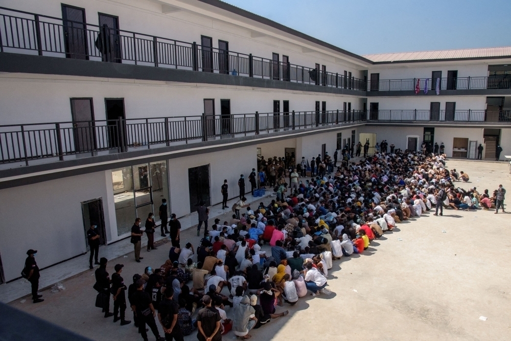 File picture of victims of scam centres who were tricked or trafficked into working in Myanmar, stuck in limbo at a compound inside the KK Park, a fraud factory, and a human trafficking hub on the border with Thailand-Myanmar after a multinational crackdown on the compounds run by criminal gangs, operated by the Karen Border Guard Force (BGF) in Myawaddy, Myanmar, February 26, 2025. — AFP pic