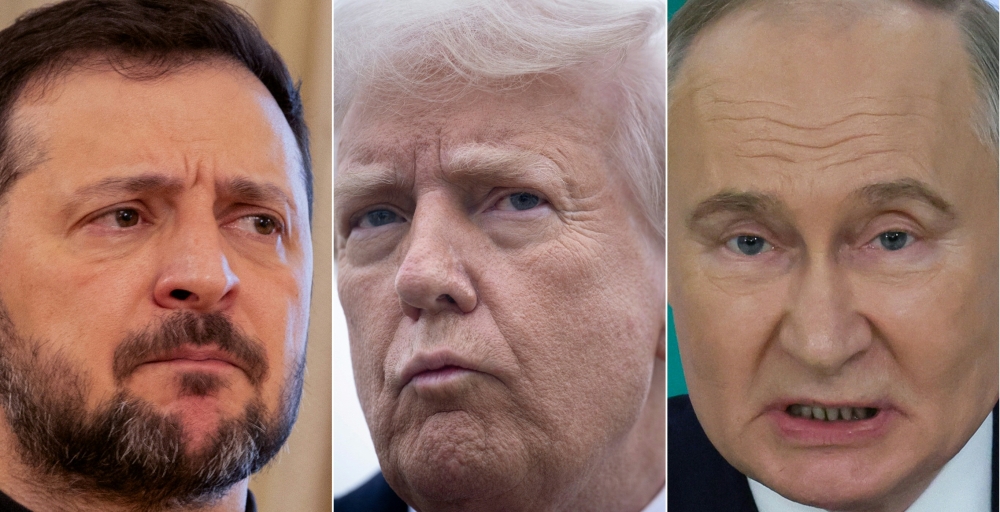 This combination of pictures shows, L-R, Ukraine's President Volodymyr Zelensky, US President Donald Trump, and Russian President Vladimir Putin. Trump and Putin agreed to a 30-day pause in Russian strikes on Ukraine’s energy infrastructure but failed to secure a full ceasefire during a 90-minute phone call. — AFP pic