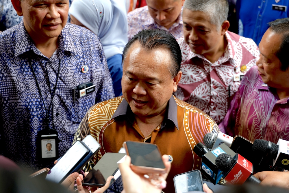 Works Minister Datuk Seri Alexander Nanta Linggi speaks at a press conference after Prime Minister Datuk Seri Anwar Ibrahim's visit to the Works Ministry at Kompleks Kerja Raya in Kuala Lumpur on March 20, 2025. — Picture by Firdaus Latif