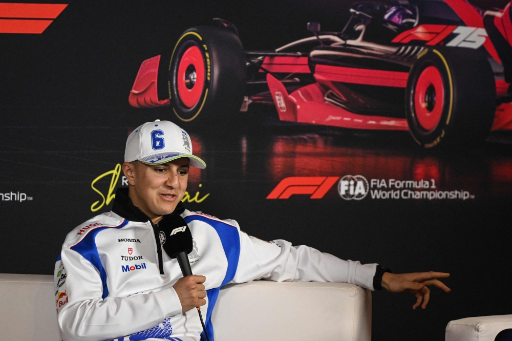 RB's French driver Isack Hadjar speaking to members of the media during a press conference ahead of the Formula One Chinese Grand Prix today. — AFP pic