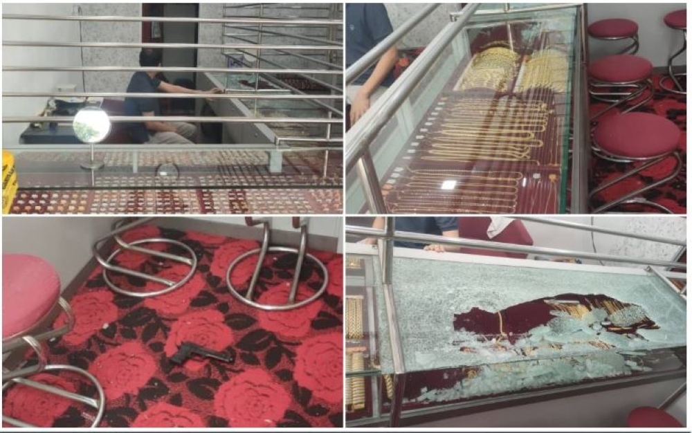 A gold shop owner in Pekan Kuala Sungai Baru lost RM250,000 worth of gold bracelets after a man dressed in black and armed with a toy gun robbed the store here yesterday. — Bernama pic/IPD Alor Gajah